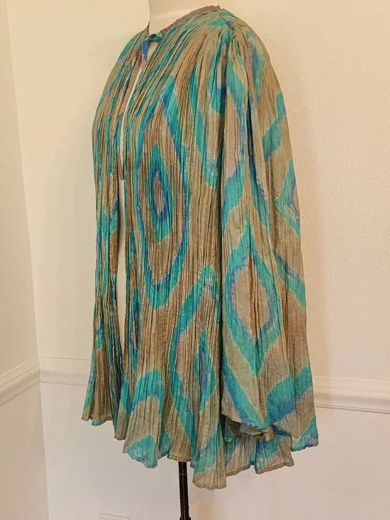 Sister Max Flared Sleeve Silk Bohemian Pleated Top Cardigan Medium Dyed Design - Picture 8 of 12